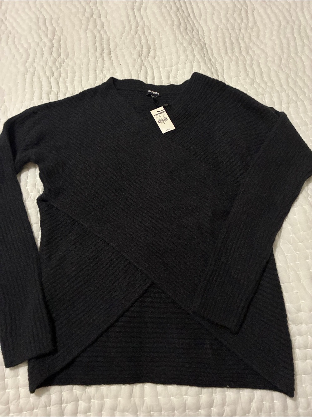 Express Charcoal Ribbed Crossover V neck Sweater